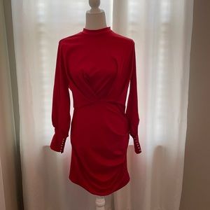 Brand new backless red long sleeve dress